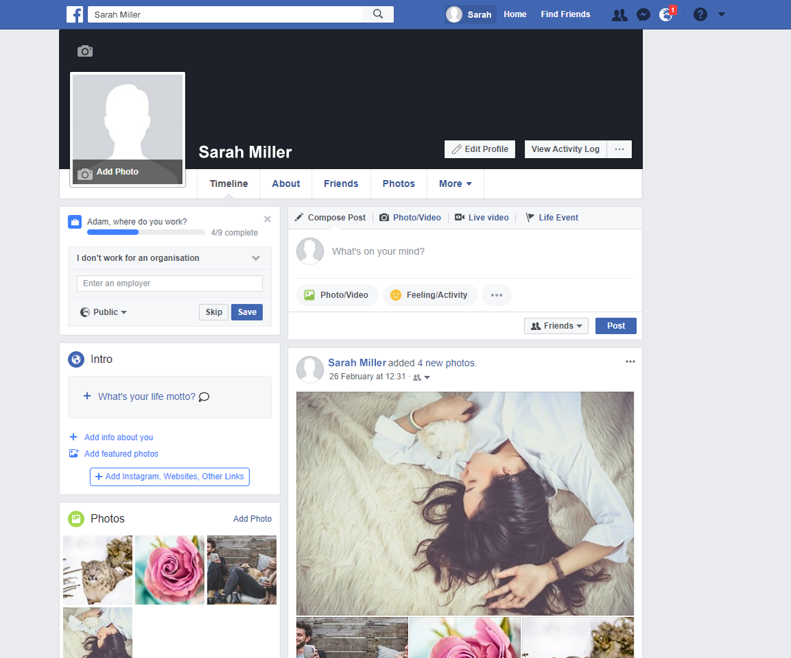 Facebook - Your Profile screen