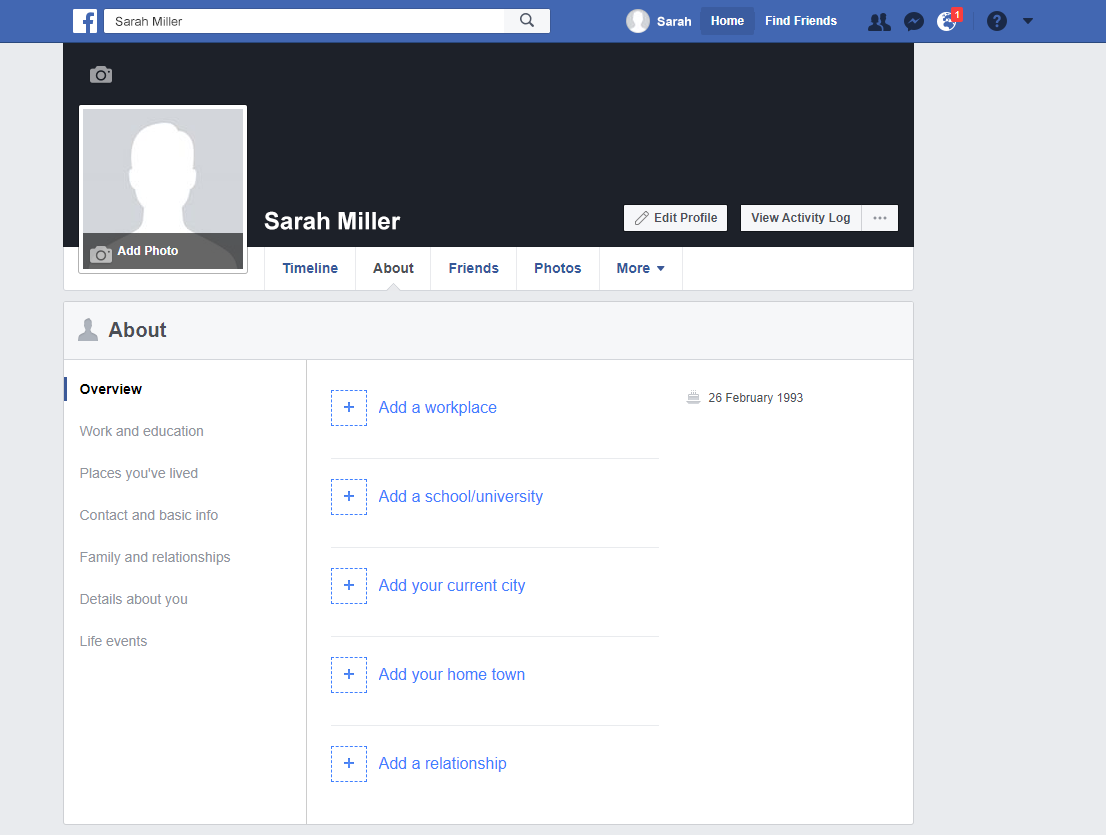 Facebook - Your Homepage screen